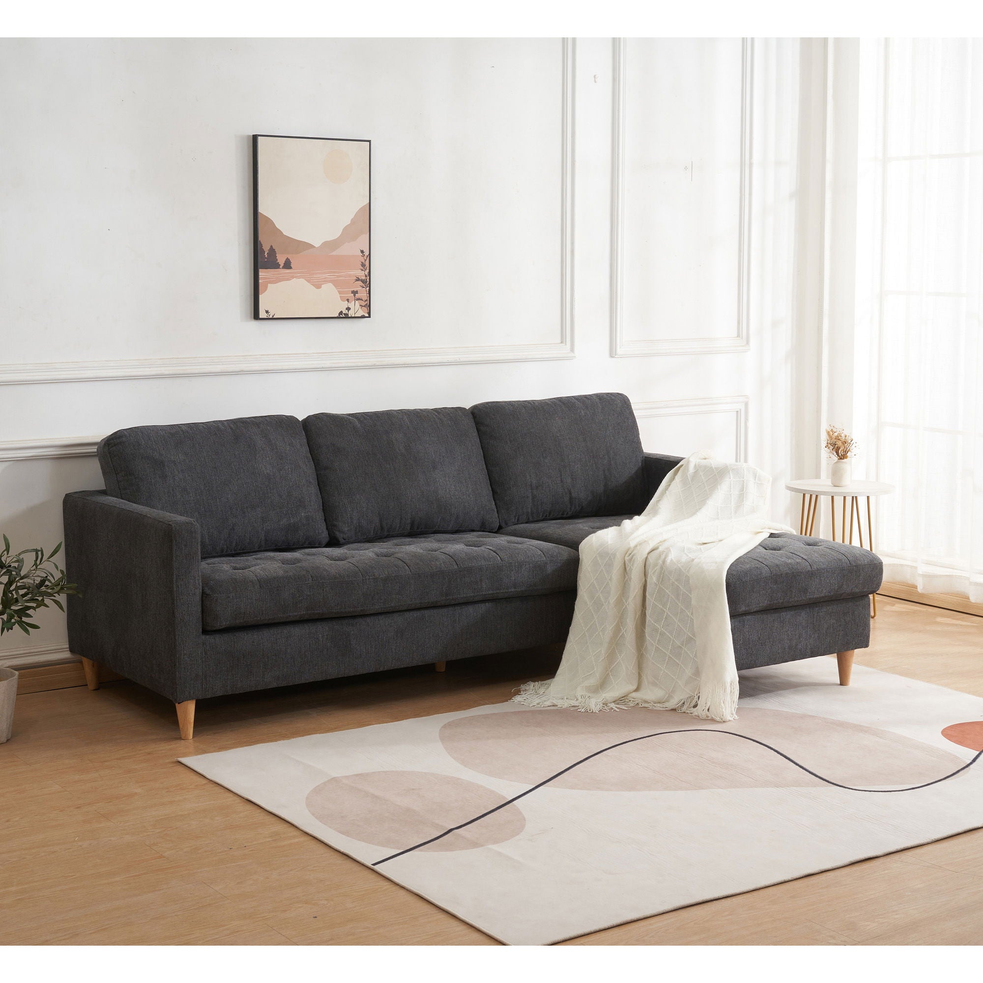 Firenze – Ecksofa mit Naturholzfüßen, 151–83 × 219 × 80 cm